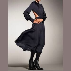 NEW Zara Back Cut Out Long Sleeve Midi Dress Size S Evening Holiday Event Chic